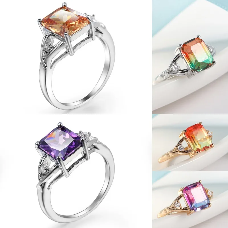 

Vintage hollowed out women's engagement ring, colorful topaz amethyst zircon fashionable jewelry gift for her