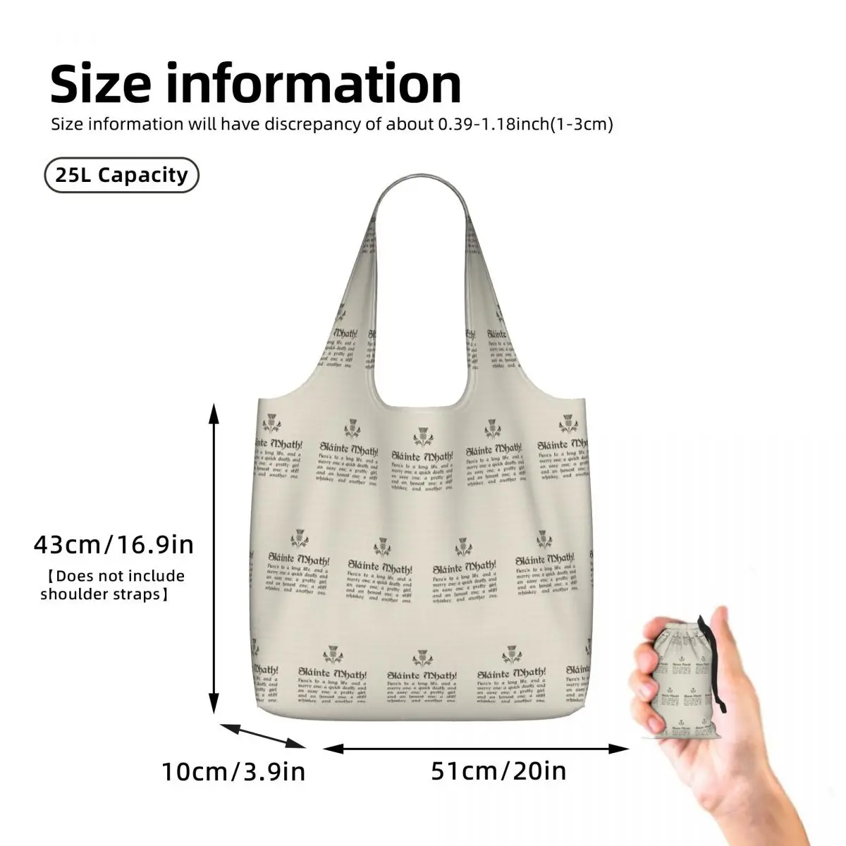 Slainte Mhath - Scottish Toast - With Thistl Shopping Tote Bag Canvas Large Capacity Shoulder Bags Shopper Grocery Handbag