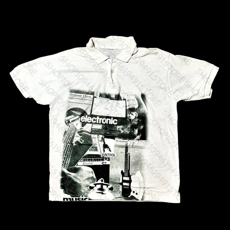 Polos mujeres Polo 2000s Vinage imprimé graphique esthétique Harajuku col rond Polo femme Streetwear mode Y2k vêtements