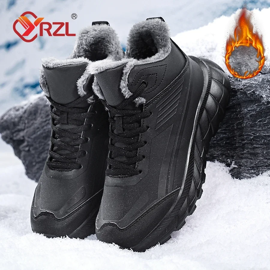 

YRZL Men's Sneakers Cotton Shoes Winter Plush Trekking Shoe Men Shoe Non-slip Ankle Boots Waterproof Winter Warm Snow Boots Man