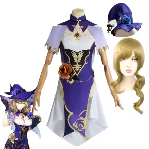 Game Genshin Impact Lisa Cosplay Costume Lisa Magician Dress Outfit Costumes With Hat Woman Girl Cosplay Full Set