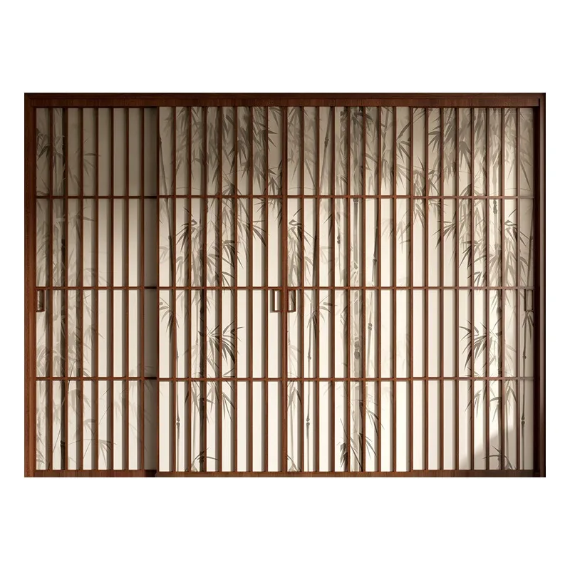 Aluminum bamboo shadow sliding door antique study kitchen tea room living room partition quadruple moving door