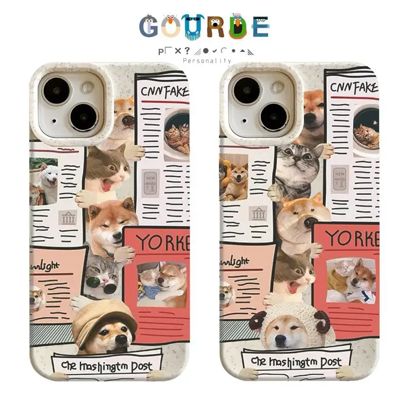 

Gourde Cute dog Cat reading newspaper patterns Phone Case for Iphone 16 15 14 12 13 11 Pro Max IP 7 8 Plus Iphon X XS XR Xs Max