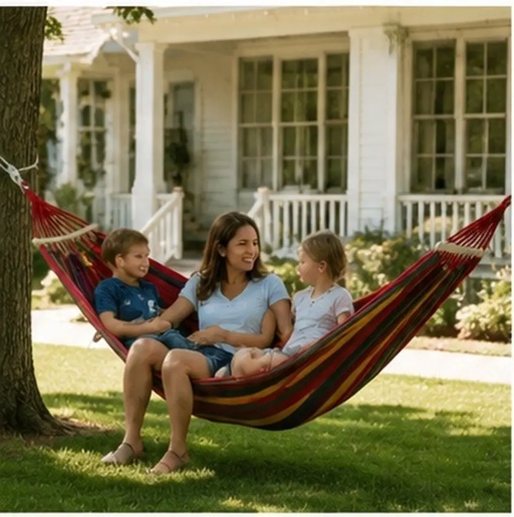 Outdoor Camping Hammock 150kg Load Capacity Anti-Tip Braided Ties Compact Foldable Travel Beach Garden Hiking Hammock