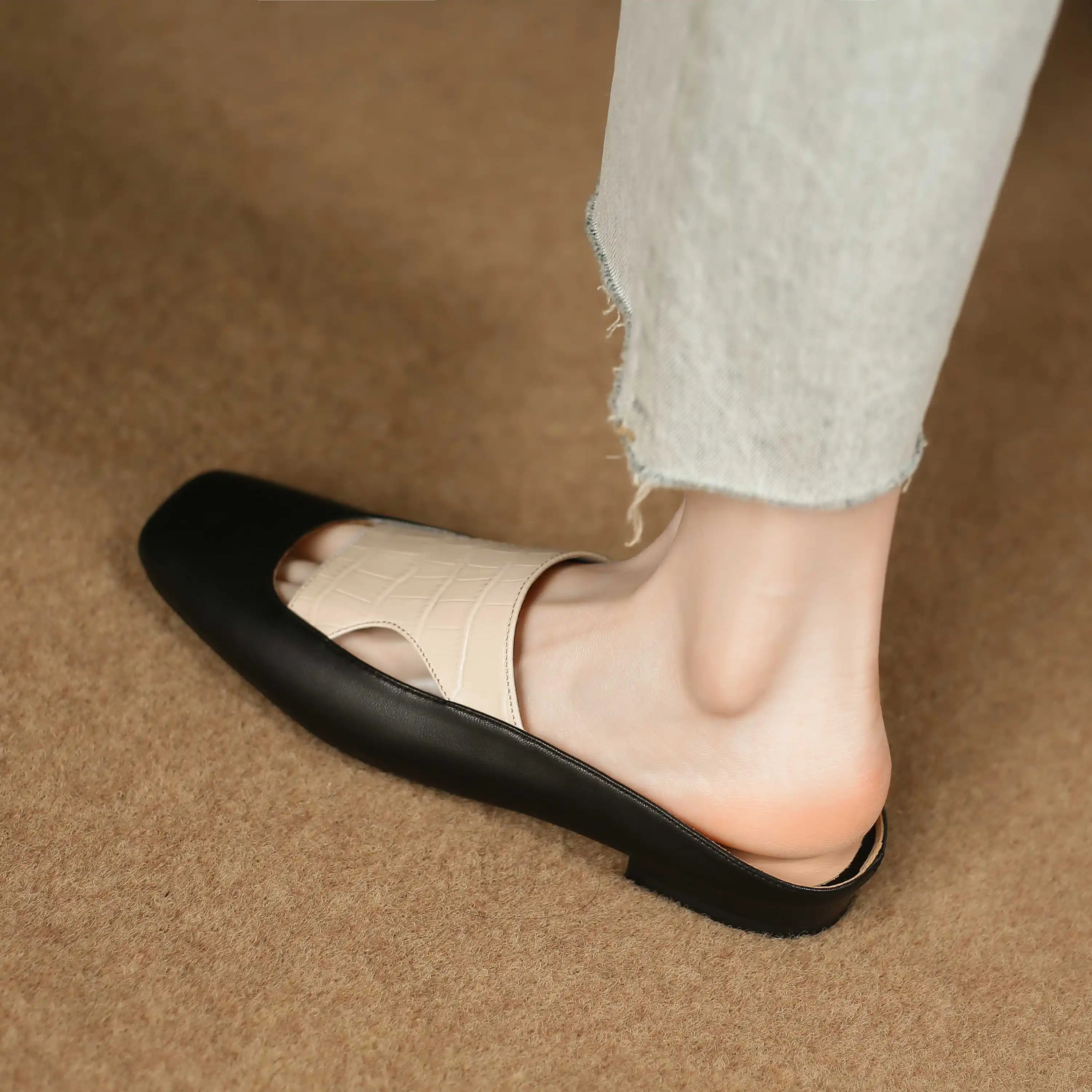 Krazing Pot Big Size Sheep Leather Square Toe Mules Mixed Color High Street Fashion Slingback Brand Beauty Lady Outside Slippers