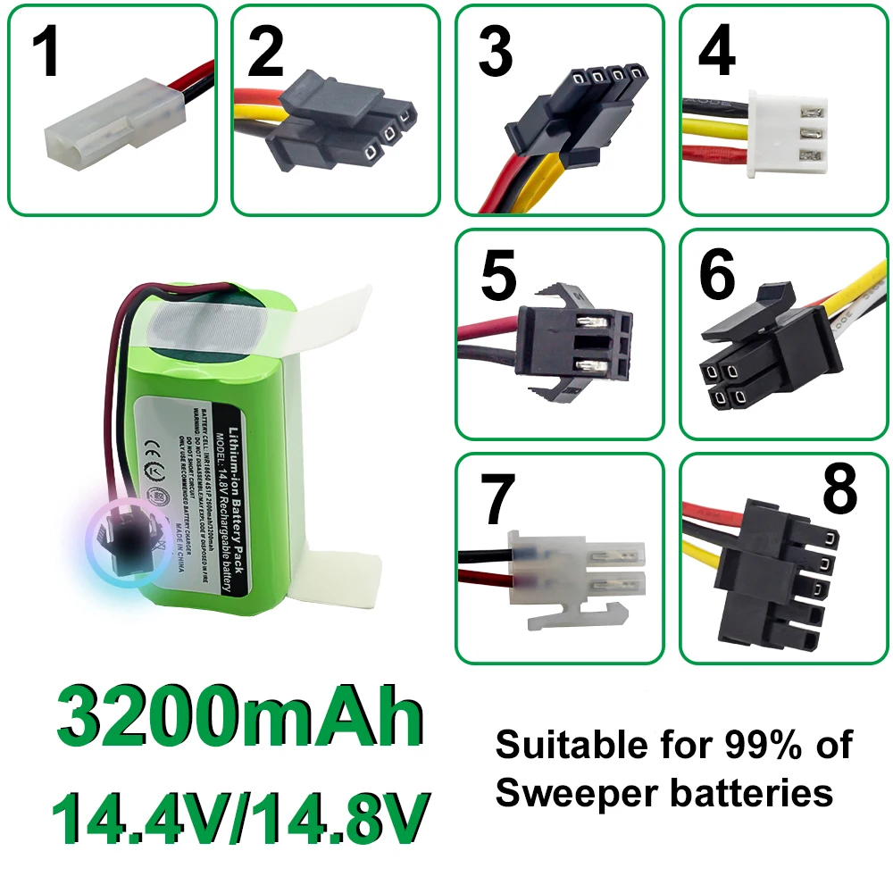 Vacuum Cleaner Battery 14.8V/14.4V 4S1P 3200mAh  for Chuwi/Polaris/Kitfort/DIBEA/Ecovacs/iBoto iLife/Genio/Liectroux/Xiaomi