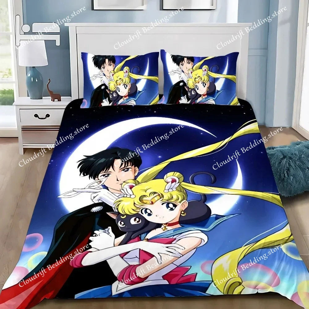 26-S-Sailor M-MoonS Adult Boy Girl Bedroom Decoration Single Double Large Size Duvet Cover Pillowcase Bedding Set Japan Anime