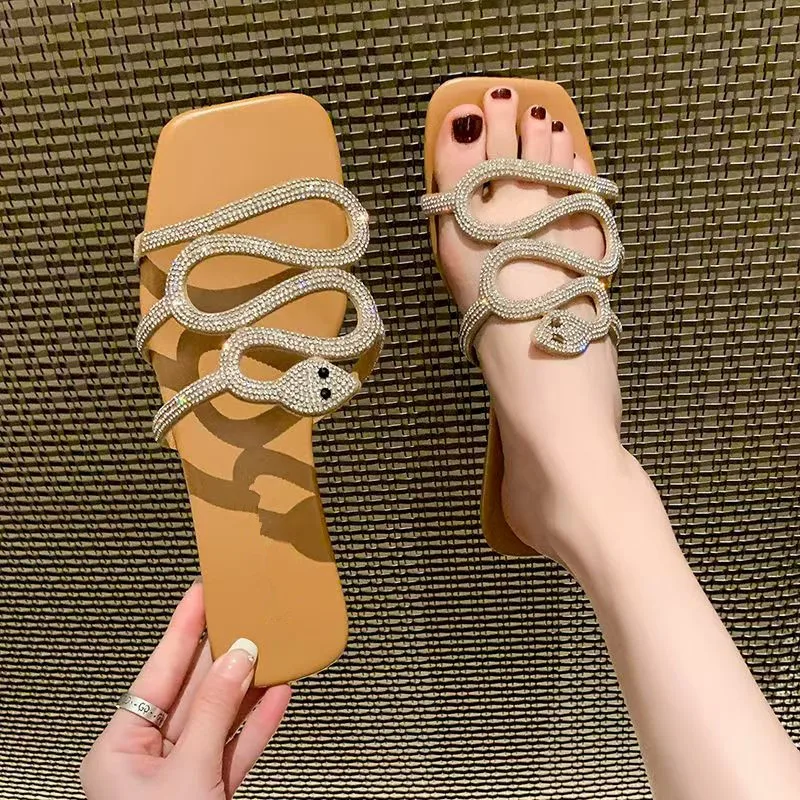 

2025 Summer Beaded Square-Toe Slip-on Sandals - Fairy-like Fashionable Sexy And Comfortable Casual Shoes 35-42