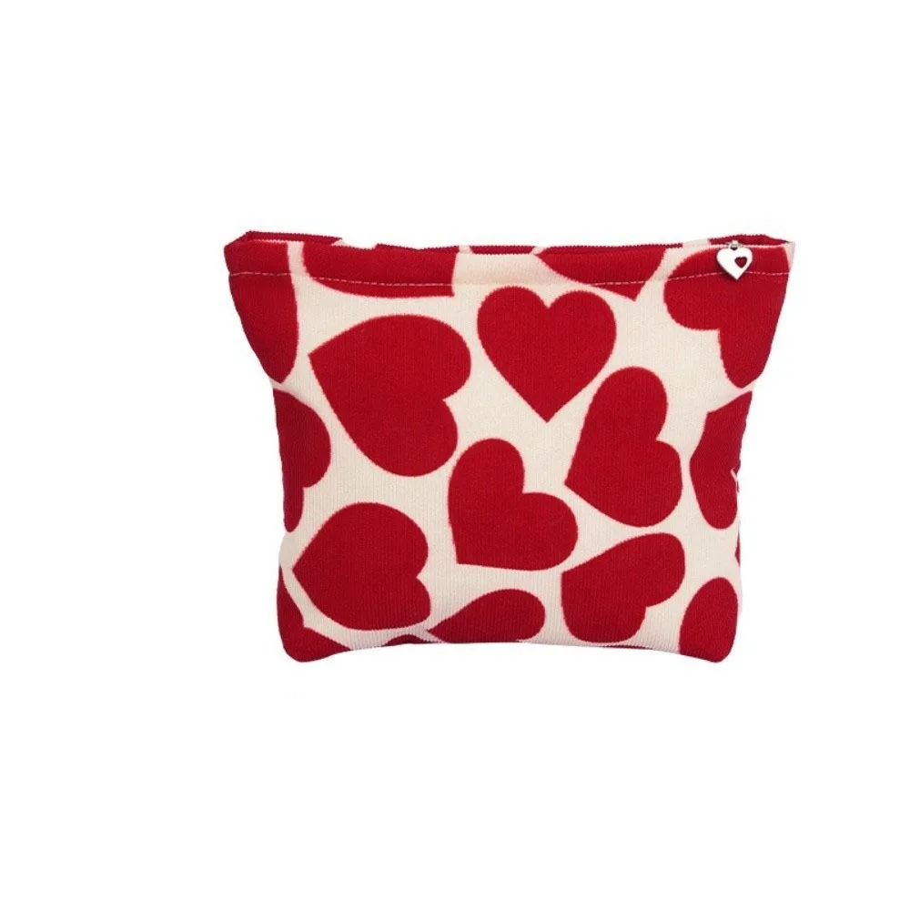 

Large Capacity Love Pattern Makeup Bag Corduroy Lovely Heart Shaped Cosmetic Bag Gift Zipper Travel Wash Pouch
