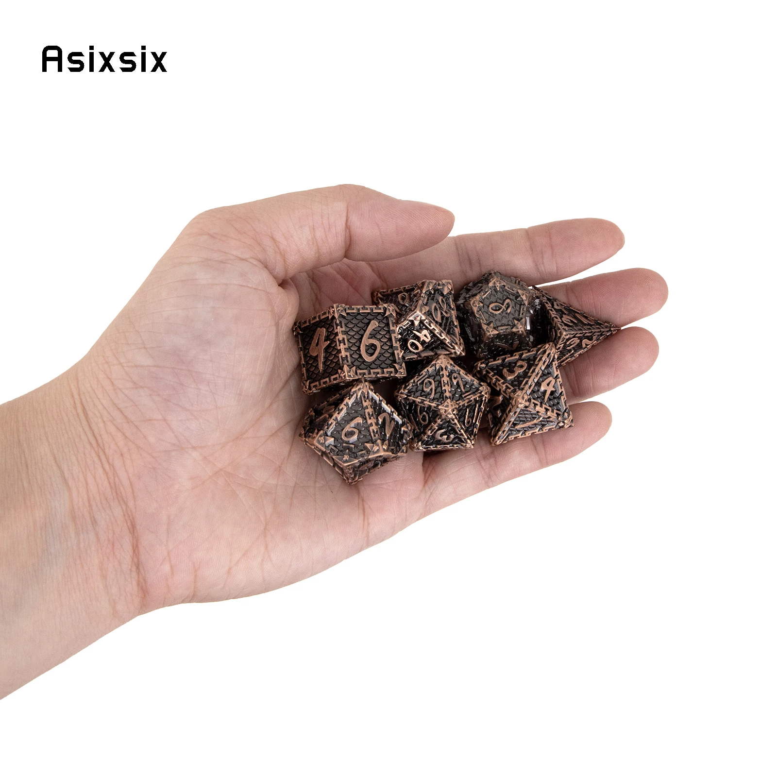 7 Pcs Copper Fish Scale Metal Dice Solid Metal Polyhedral Dice Set Suitable for Role-Playing RPG  Board Game Card Game