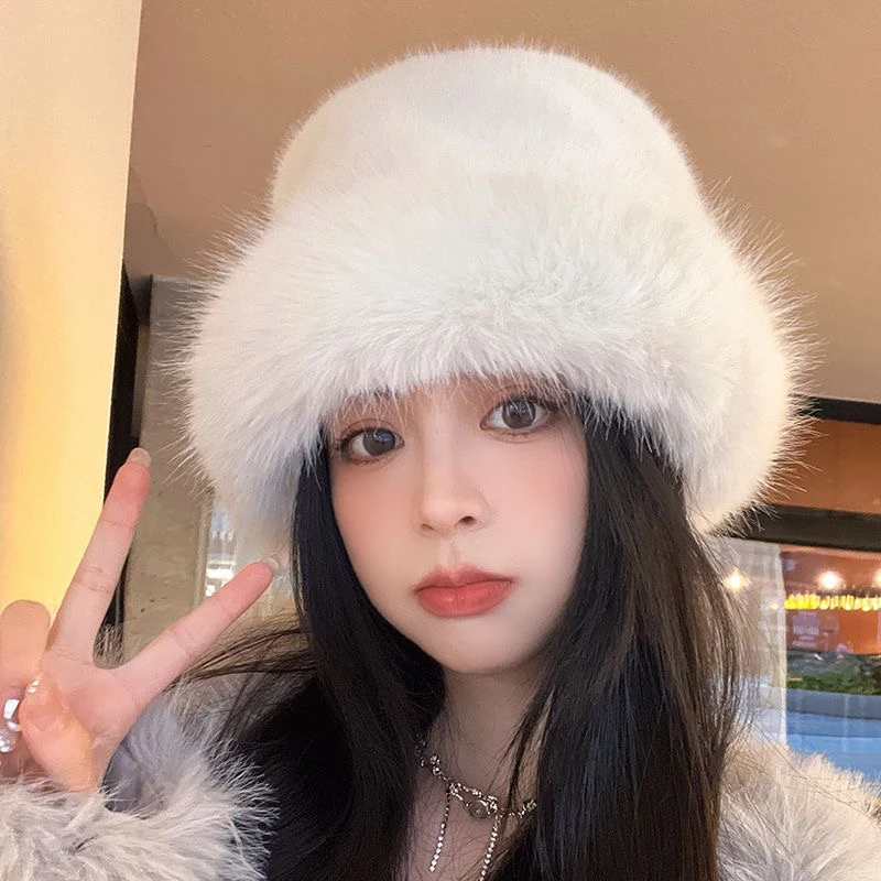 Russia New Style Women Genuine Fox Fur Beanies Hat Girls Natural Rabbit Fur Skullies Cap Knit Winter Real Fur Hats 2024 R81