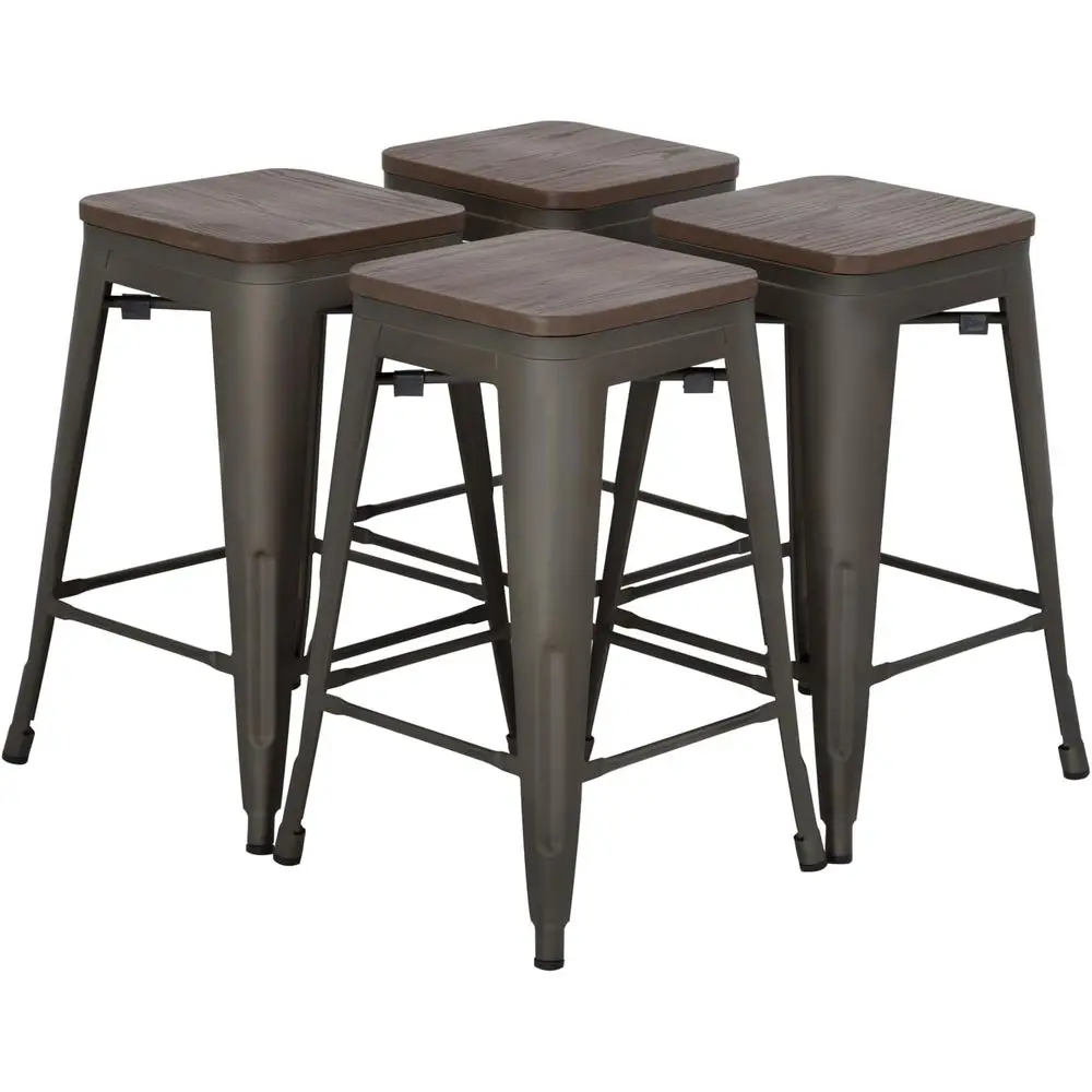 Metal Bar Stools Set o 4 Counter Height Bar Stools 24 Inches Industrial Bar Chairs Patio Stool Stackable BacklStool Indoor Outdo