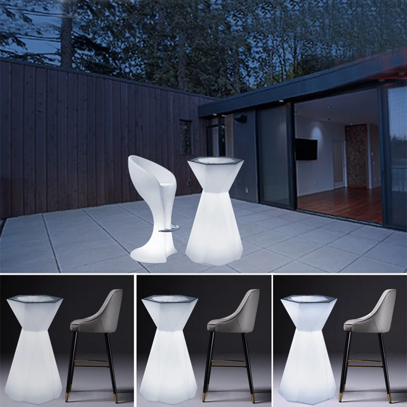 REAQ Diomond Bar Table 65*58*105cm Cocktail Tables For Party PE Plastic Color Changeable High Bar Table Mini Bar Home Furniture