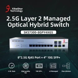 XikeStor 12-Port 2.5G Managed Switch 8 Ports 2.5G RJ45 Ports 4*10G SFP+ Slots L2 Ehternet Switch Support WEB/CLI Manage