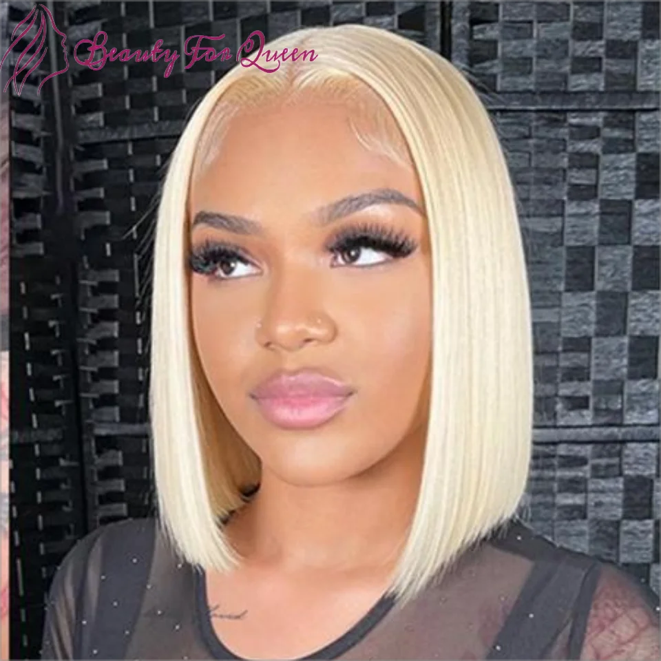 

High Quality 613 Straight Short Bob Brazilian Colored Human Hair Wig For Women Transparent HD Lace Frontal Wigs Wear And Go