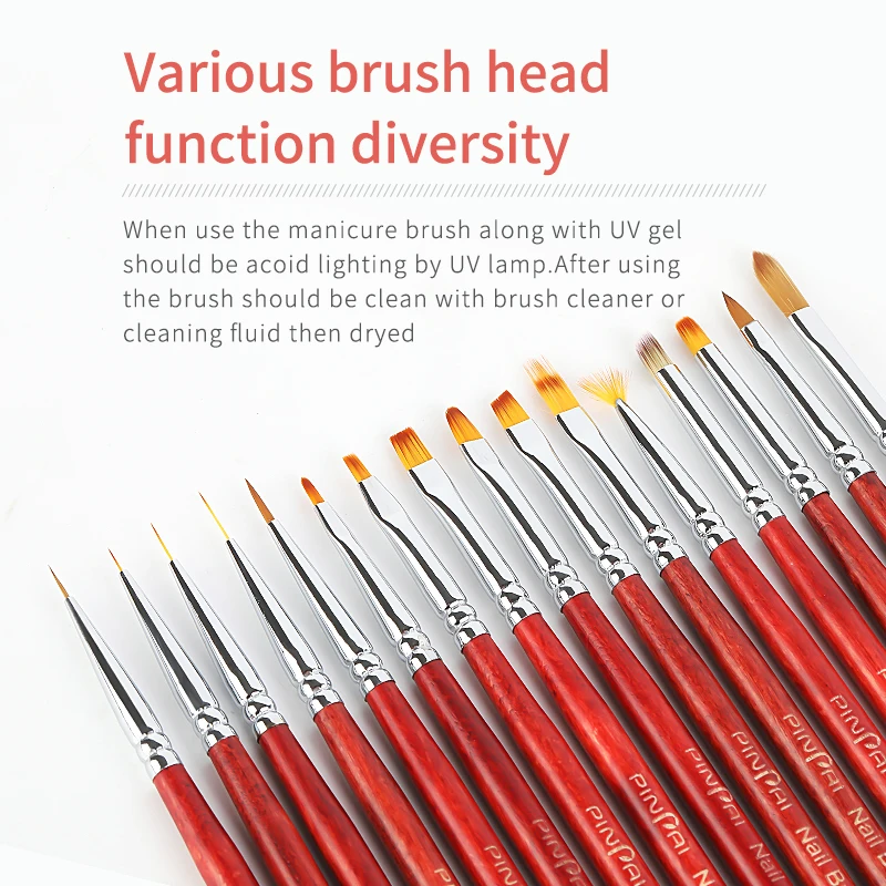 Nail UV Gel Brush Nylon Hair Wooden Handle Acrylic Powder Nail Liner Brush Pen Manicure Drawing Painting Carving Nail Art Tools