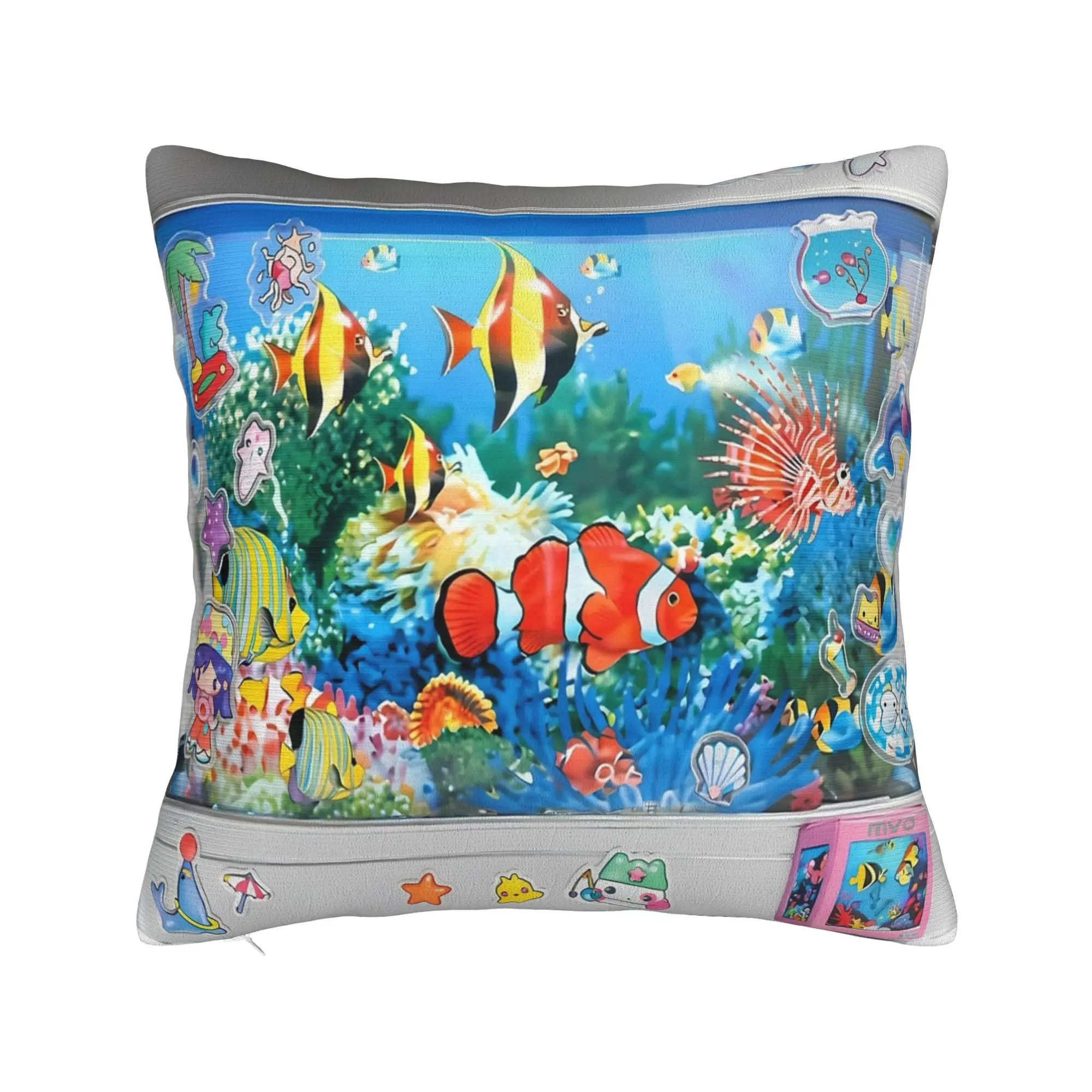 Retro Digital Aquarium Fishbowl Frutiger Aero Square Pillowcases Polyester Car  Cushion Cover Cool Decor Pillowcase 40*40