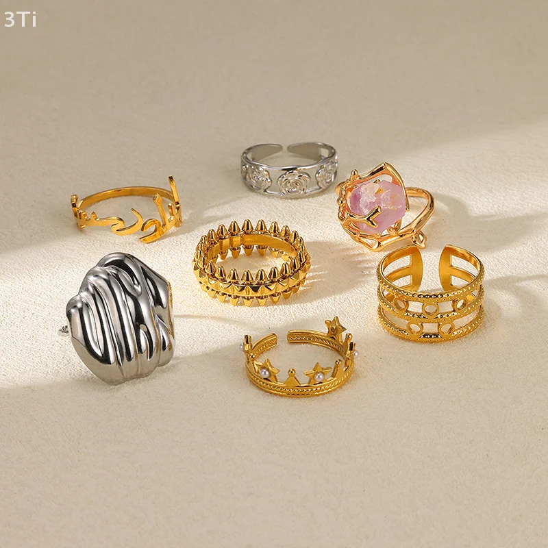 Vintage Stainless Steel Opening Rings For Women Girls Simple Geometric Rings Punk Hip Hop Rings Jewelry Accessories Gifts