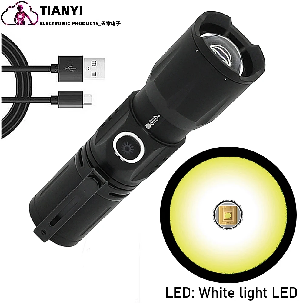 White LED Spotlight Strong Light Mini Flashlight High Power Outdoor Multi function Rechargeable Portable Focusing Flashlight