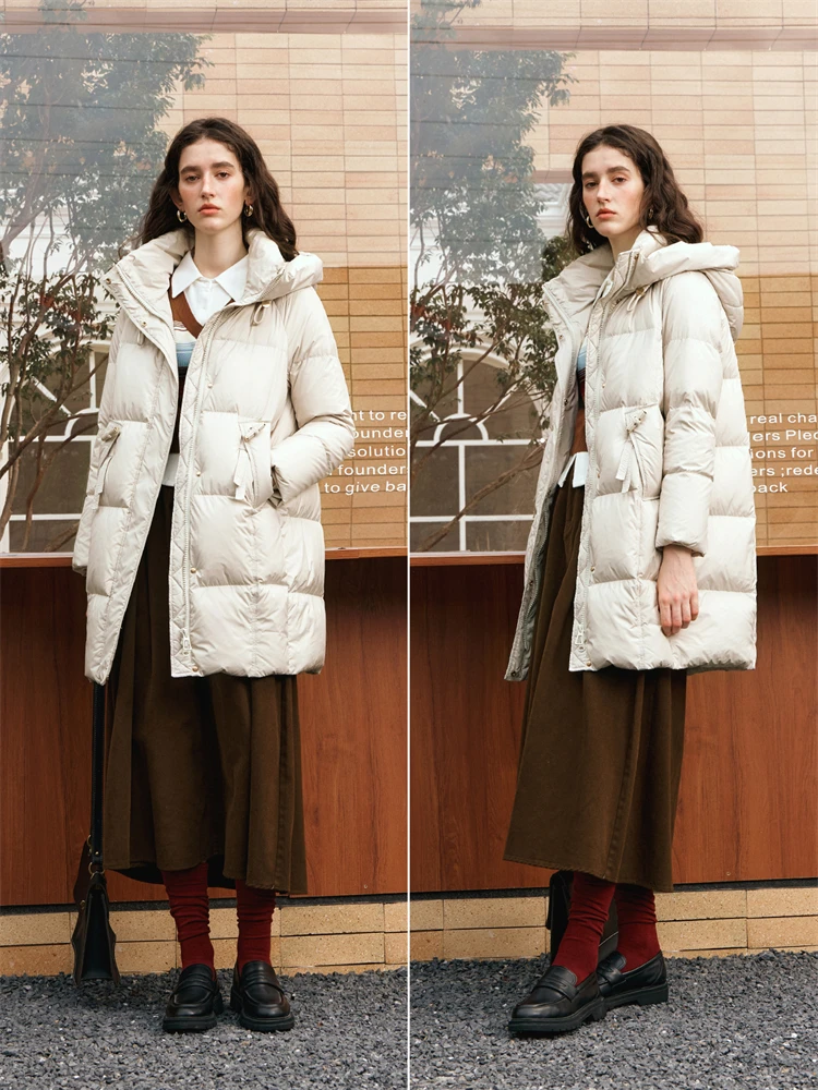 OLrain Dames Lange Donsjack 2025, Winter Stand Capuchon Kraag Abrikoos Kleur Warm Commuter Veelzijdige Puffer Jas GWO56DY95051