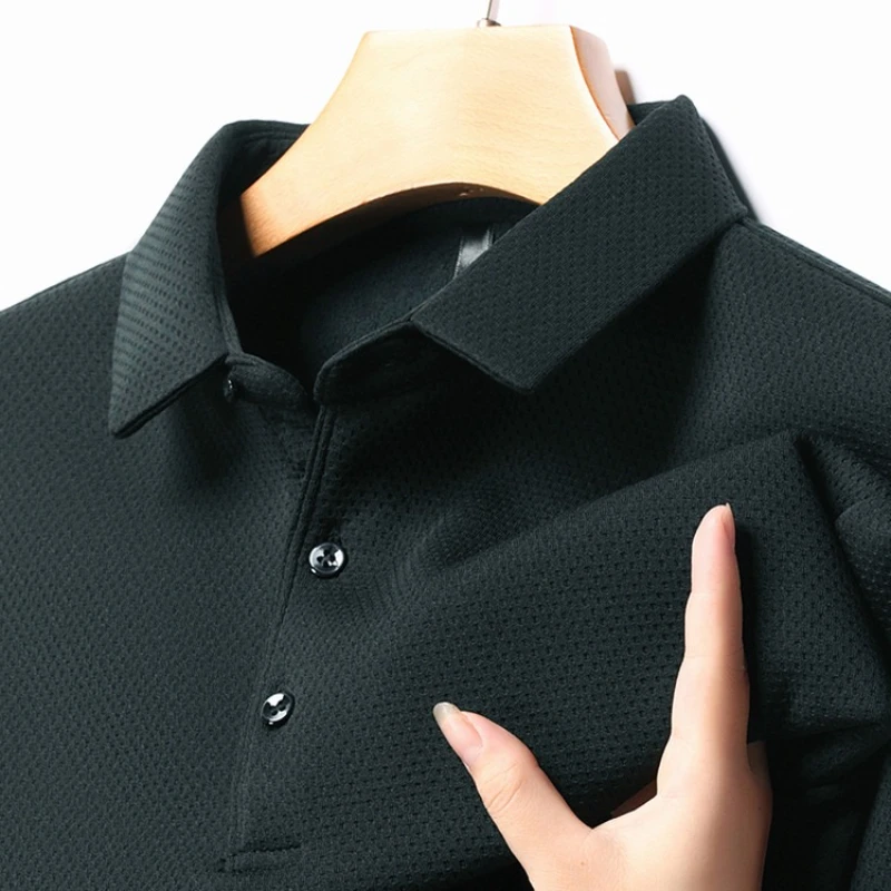 

Men's Fleece-Lined Winter Polo Shirt - Black Warm & Soft Thickened Thermal Inner Layer Red Brown Fleece Polo Shirt