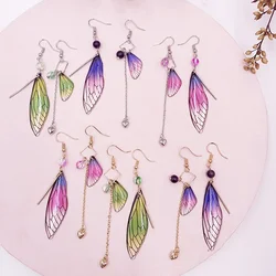 Handmade Fairy Tale Butterfly Wing Earrings Women Simulation Insect Wing Drop Earrings Foil Statement Earrings Bridal Jewelry