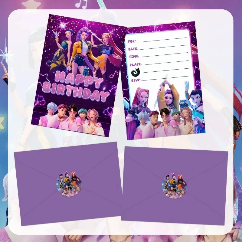KPOP Witch Hunt Party بطاقة دعوة للأطفال مكونة من 12 قطعة مجموعة مغلف صفحة واحدة بطاقة نعمة عيد الميلاد #4