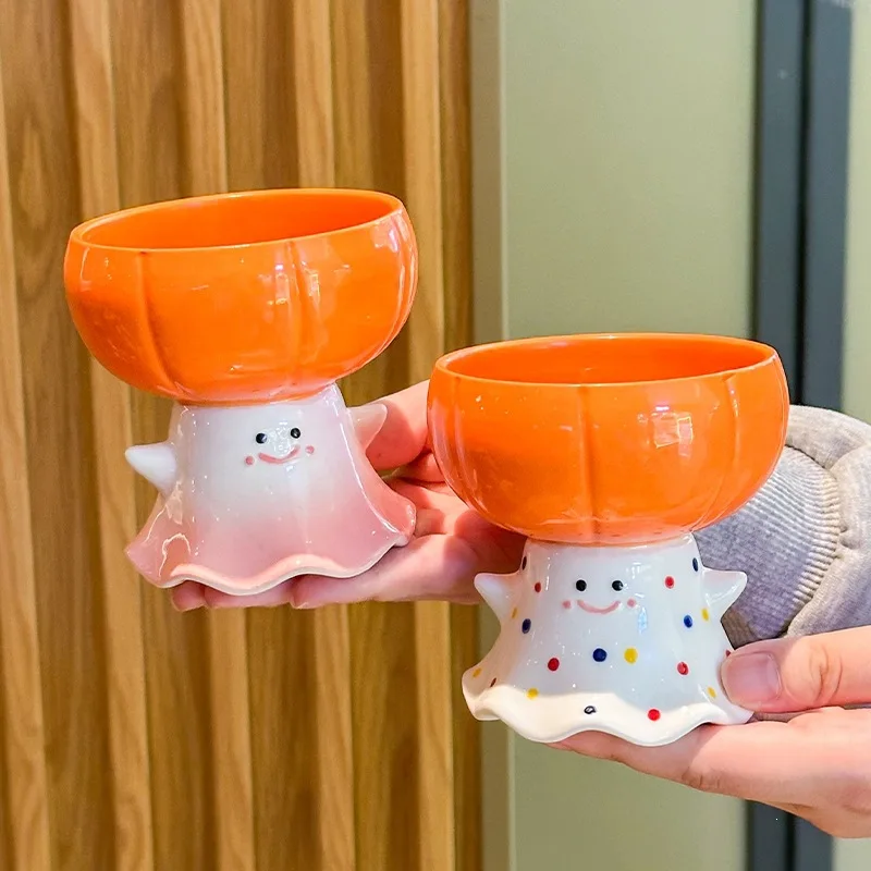 Home & Garden Mugs Ins style cute pumpkin ghost mug strange and weird ceramic water cup as a Halloween gift for girls’ besties