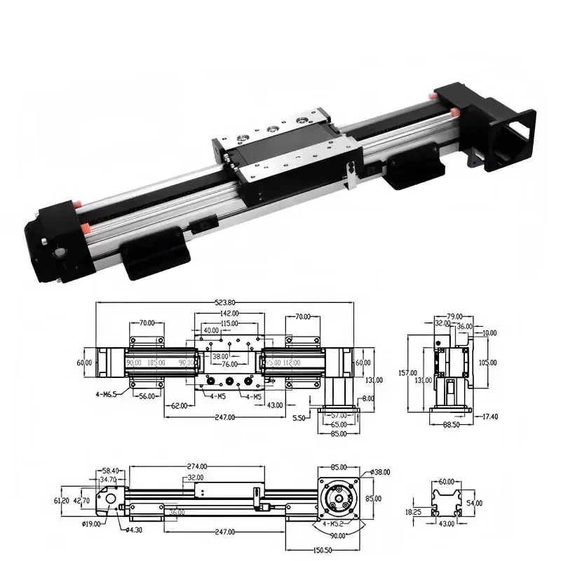 MTP60 Belt Drive Linear Actuator High Precision 0.05mm Synchronous Slide Rail Module Bearing Core Component for Automation