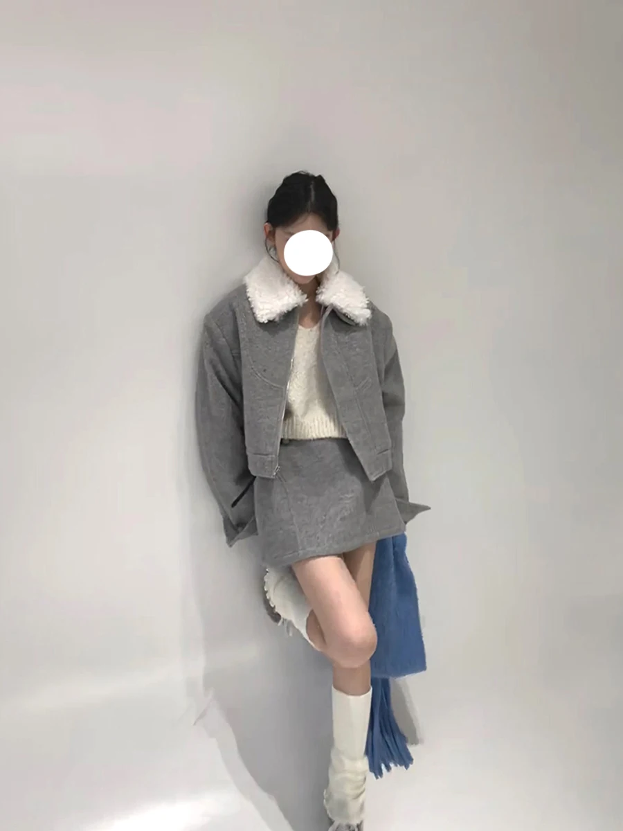 

Корейская хлопковая куртка Sle ort, женская зимняя новая утягивающая юбка с высокой талией, комплект из двух предметов, модная верхняя одежда