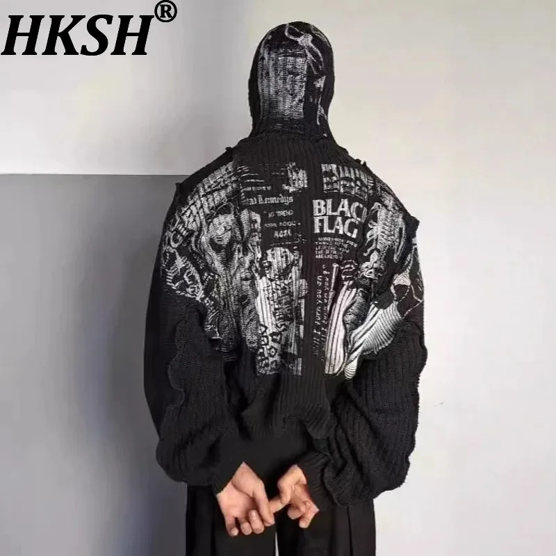 

HKSH весна осень новый мужской отходы Land стиль винтажный свитер с капюшоном темный потертый дизайн вязаный пуловер женский шикарный Ins HK11763