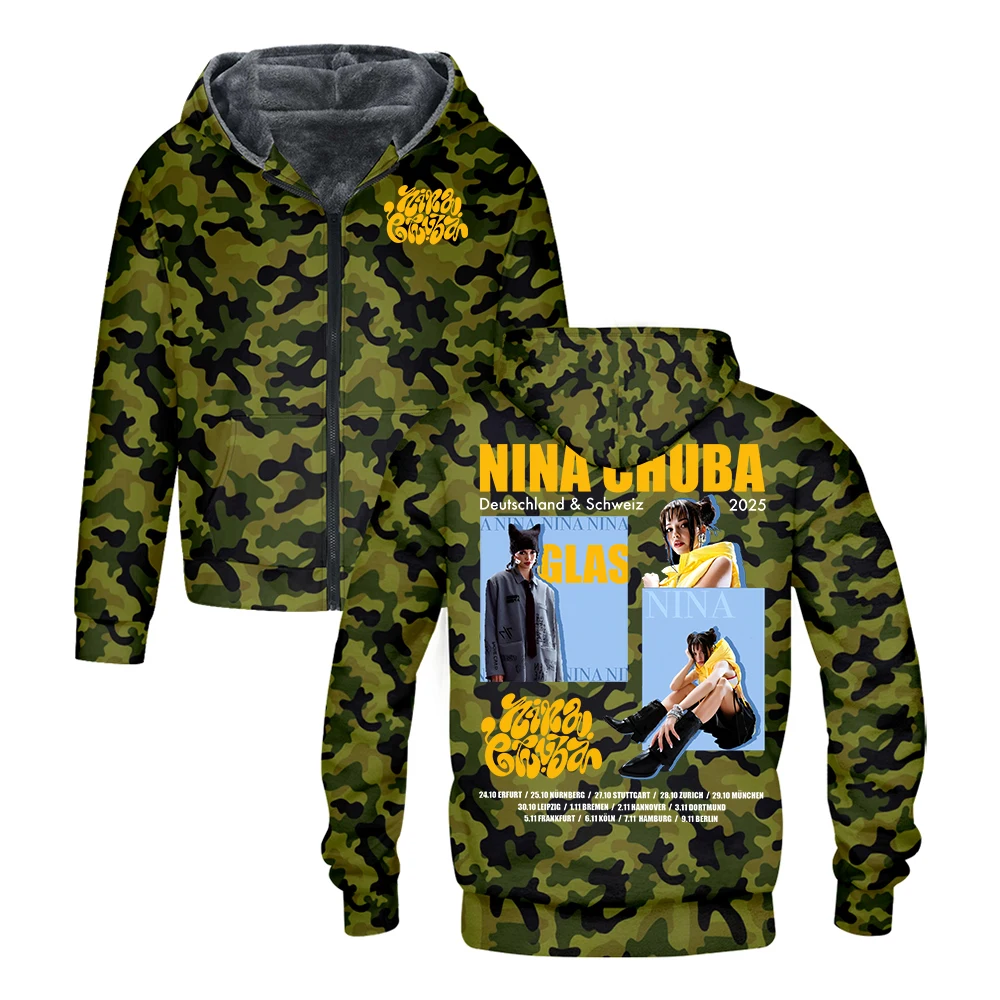 GF نينا تشوبا خمر الرسم 2025 الساحة جولة قلنسوة بسحاب كم طويل الشارع الشهير الرجال النساء سترة سترات معطف الشتاء #6