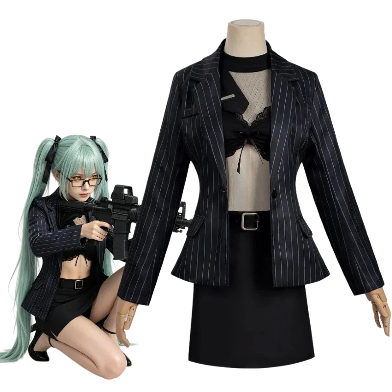 

Game Clay Cosplay Costume Black Underwear Coat Skirt with Accessories Full Set Role Play Outfit for Women Theme Party