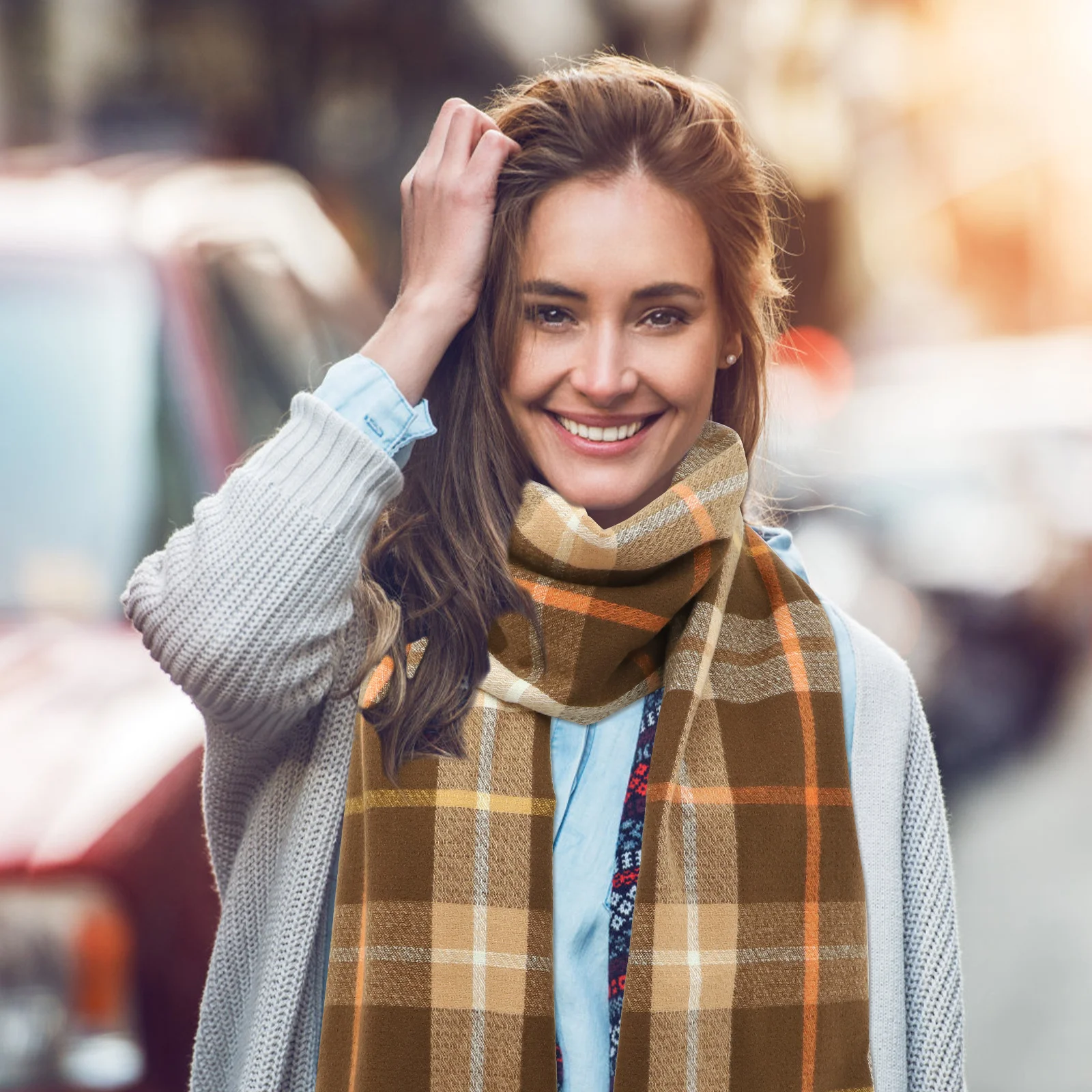 وشاح سميك دافئ للنساء خفيف الوزن من البوليستر الناعم شال طويل برقبة أنثوية ملفوفة شتوية غير رسمية