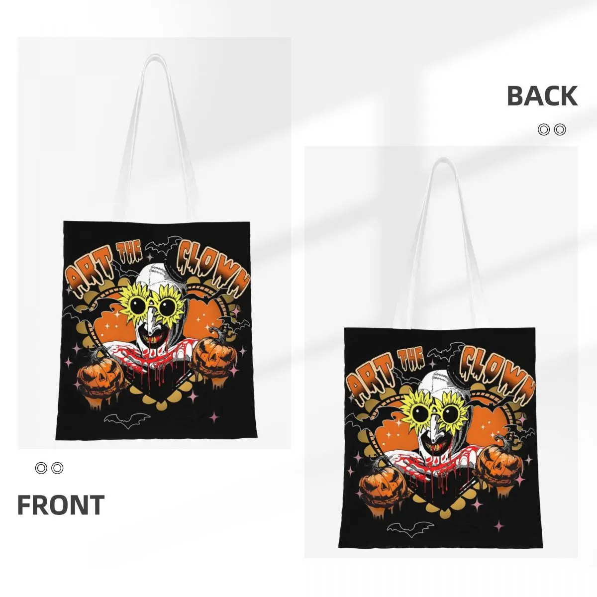 Custom Clown Happy Holliday Halloween Terrifiers Shopping Canvas Bag Women Washable Grocery Shopper Tote Bags