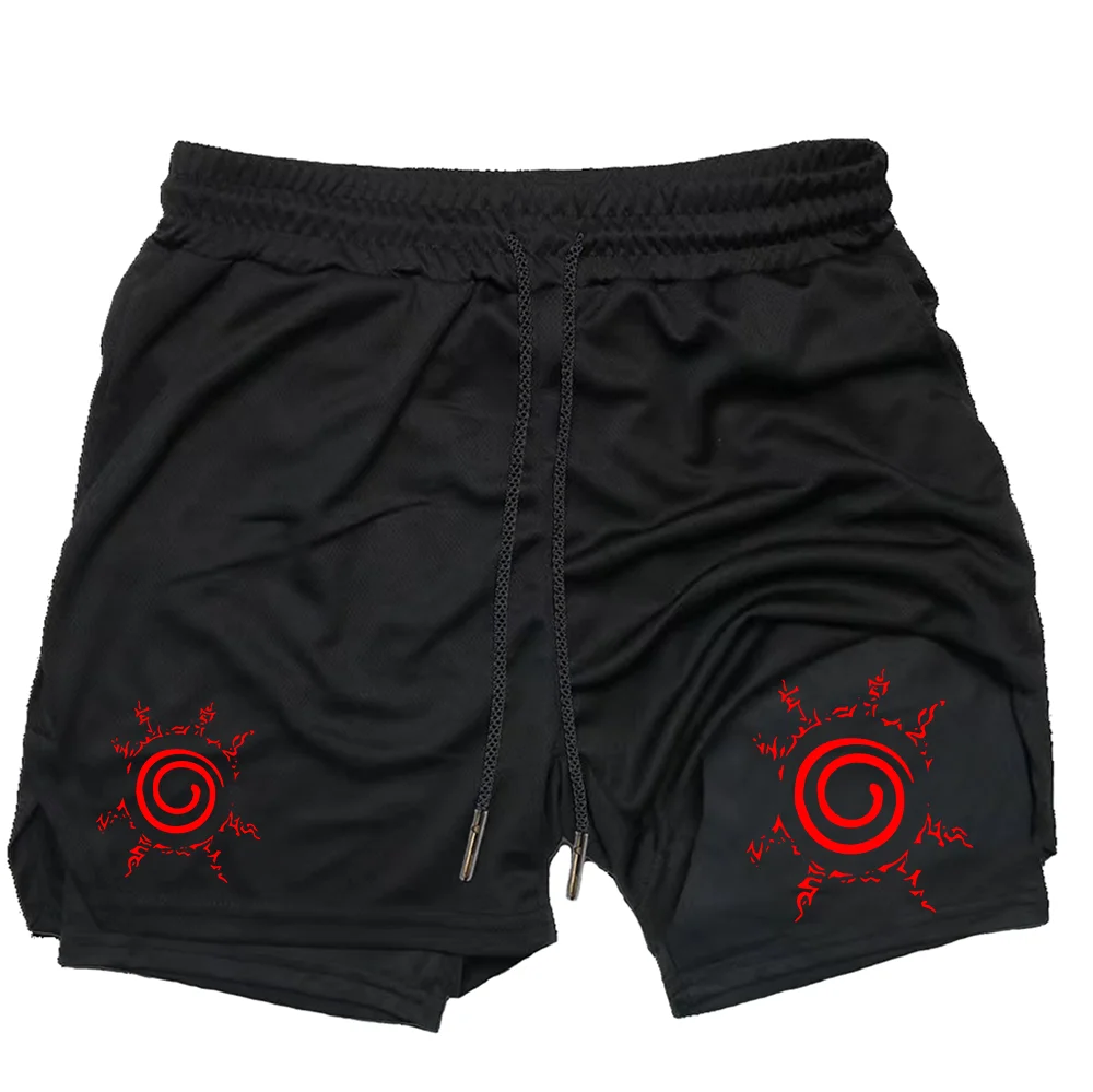 Naruto Anime hommes salle de sport séchage rapide Jogging Shorts Fitness entraînement course 2 en 1 pantalons courts hommes sport musculation pantalons de survêtement