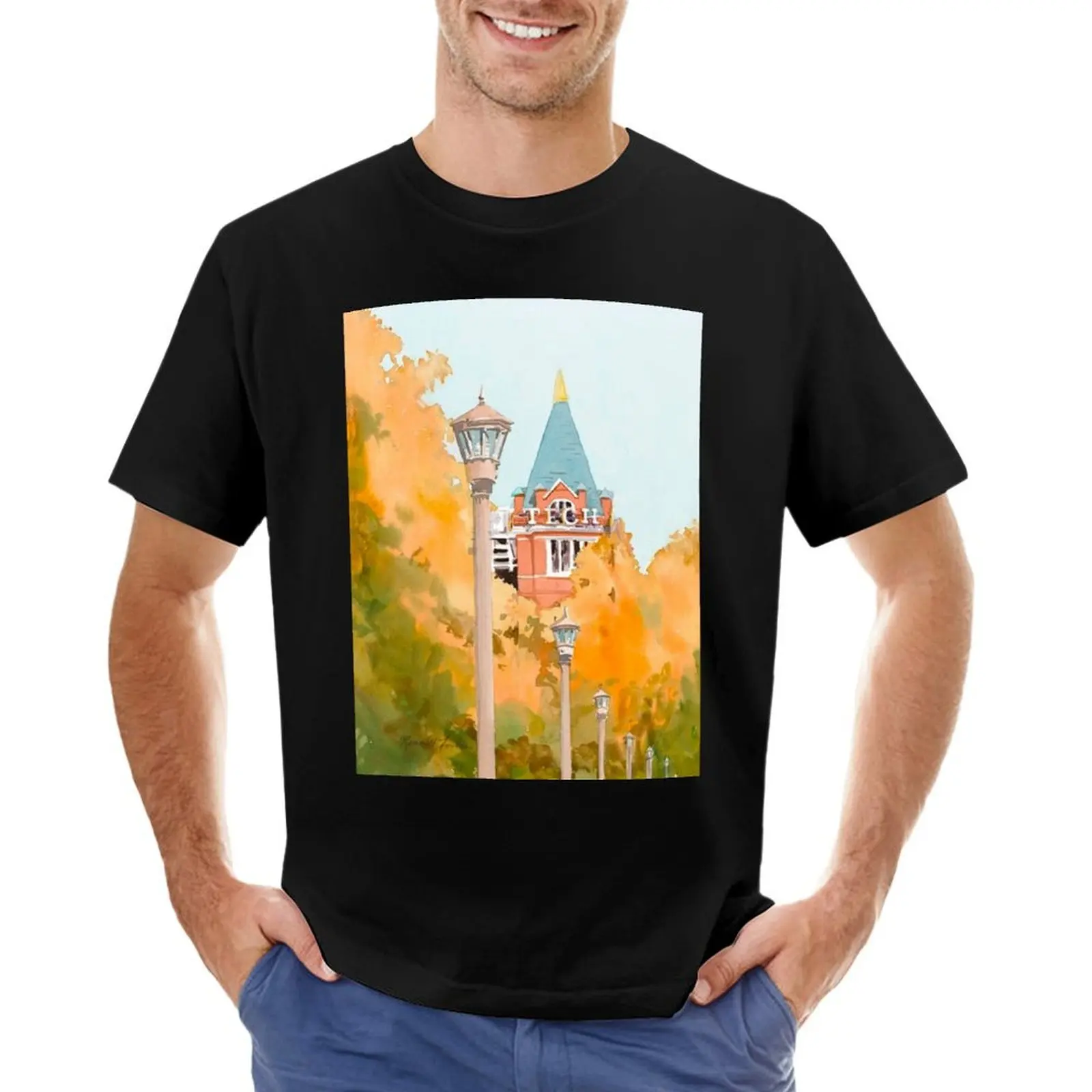 

Tech Tower Watercolour T-Shirt kawaii clothes essential t shirt heavyweight t shirts for men