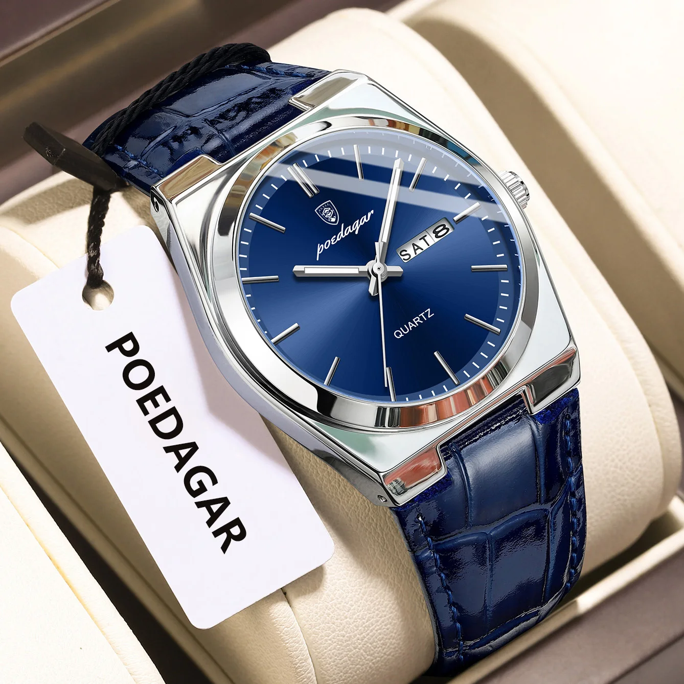 POEDAGAR montre homme d'affaires de luxe Date semaine étanche montres lumineuses pour hommes en acier inoxydable classique montre-bracelet à Quartz pour hommes