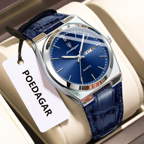 Reloj POEDAGAR de lujo para hombre de negocios con fecha y semana, relojes luminosos resistentes al agua para hombre, reloj de pulsera clásico de cuarzo de acero inoxidable para hombre
