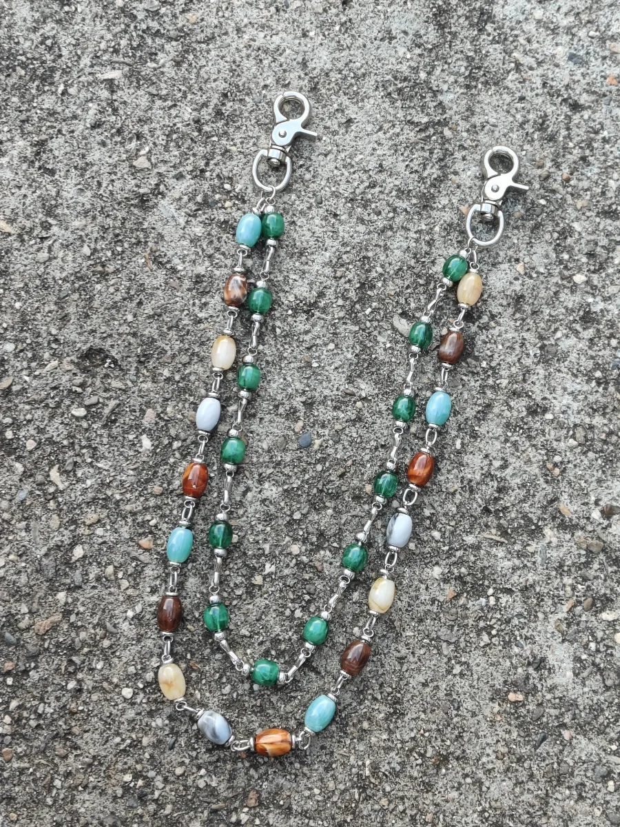 Farbiger Achat-Lmitations-Jade und Edelstein, mehrfarbige Hosenkette, böhmischer Stil, modische Luxus-Accessoires für Männer und Frauen – Detail 5