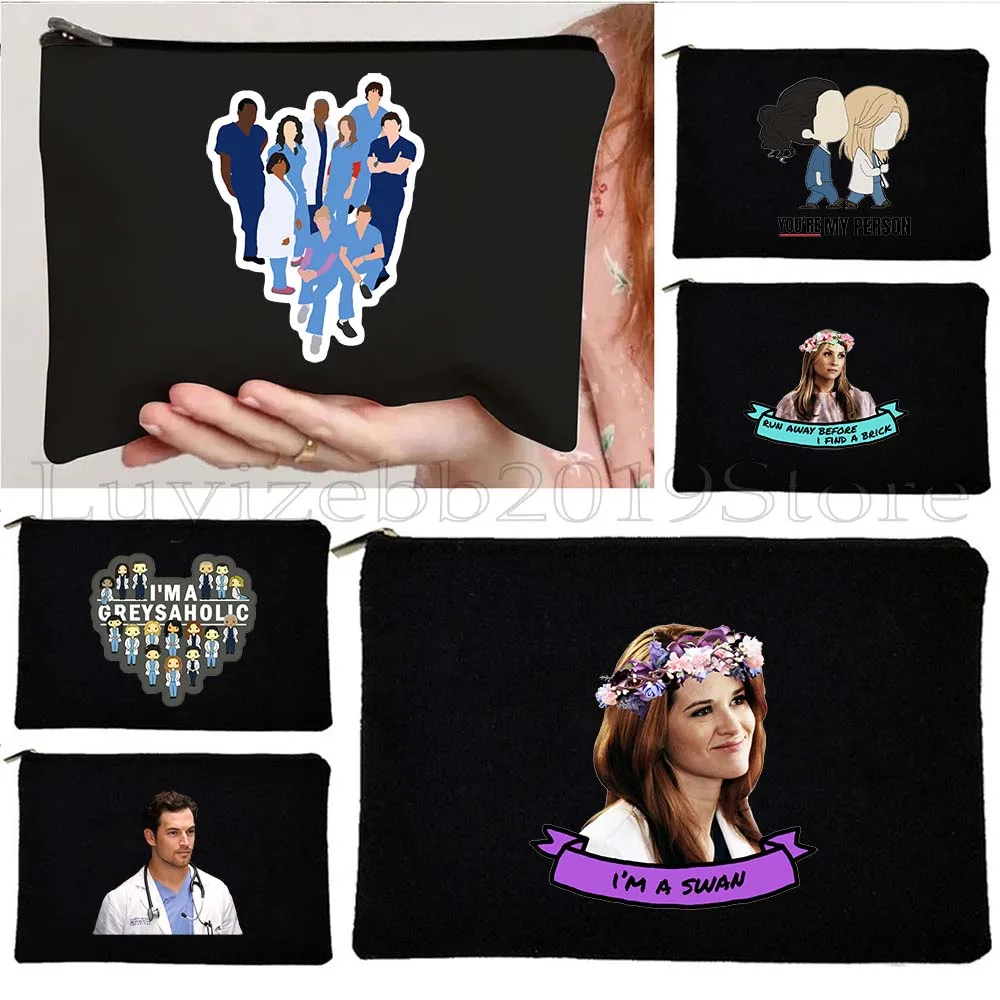 Greys anatomia minha pessoa moda bolsa médico cérebro reutilizável bolsa de armazenamento de lona saco de maquiagem cosmética lápis caso bolsa com zíper