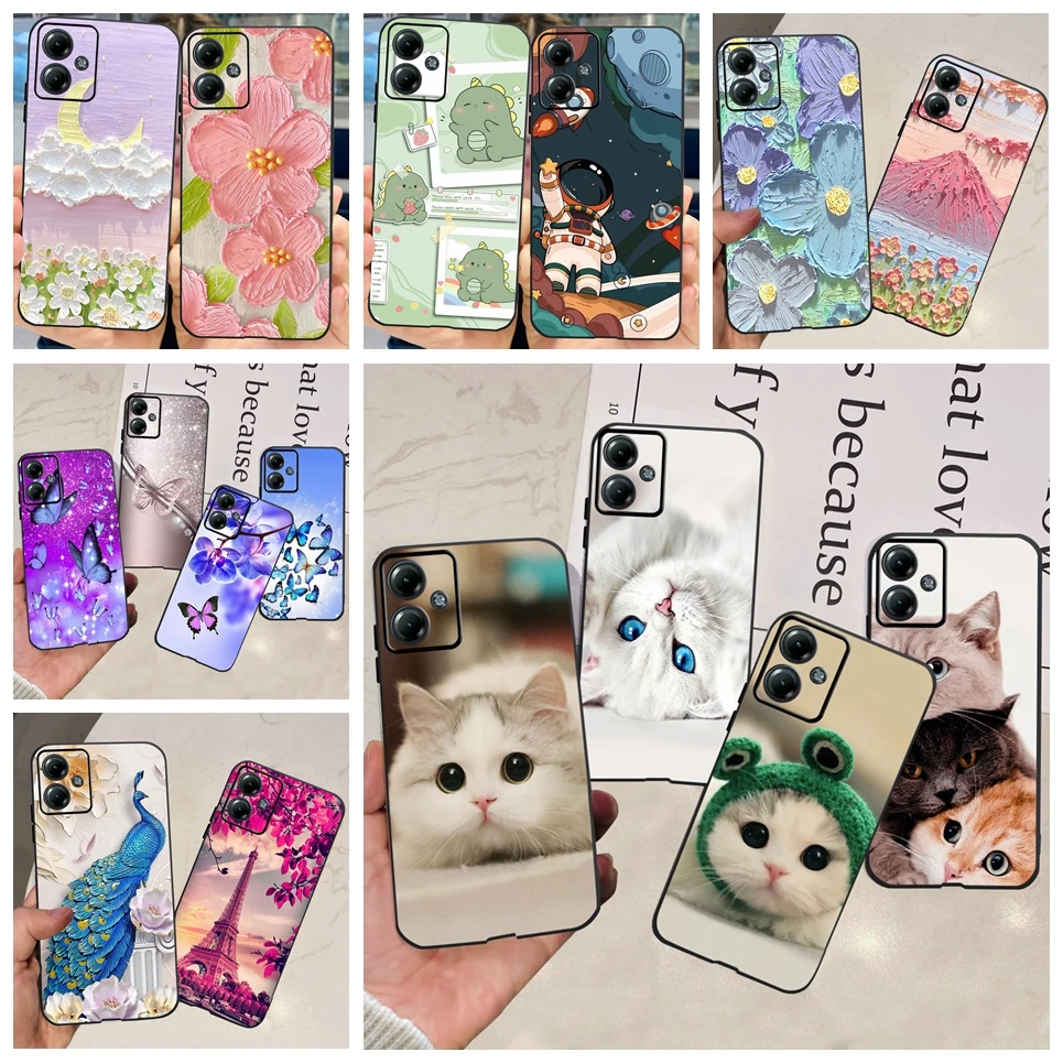 Per Motorola Moto G14 custodia Cute Cat Flower Butterfly Printing custodia morbida in Silicone TPU per MOTO G14 G 14 4G 2023 paraurti Etui