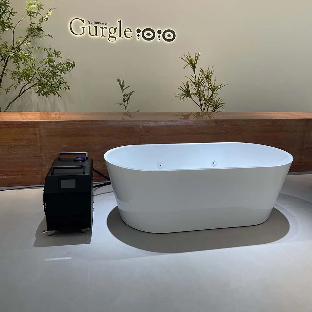 

Oval Shape Acrylic Cold Plunge Tub Sports Recovery Ice Bath Tub With Chiller Indoor Outdoor