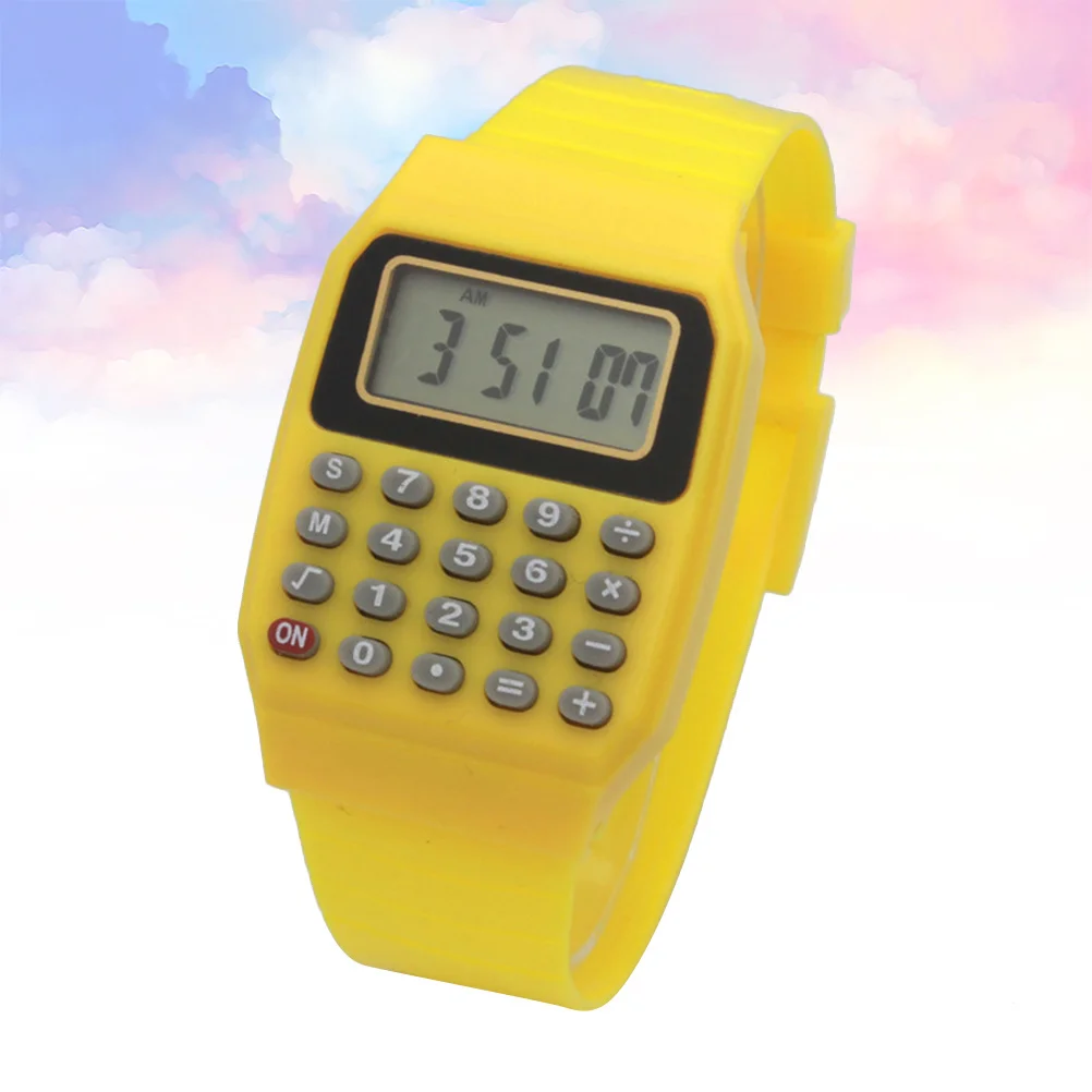 

2Pcs Durable Calculator Wrist Watch Creative Design Easy to Wear Calculation Watch for Kids Birthday Gift Yellow