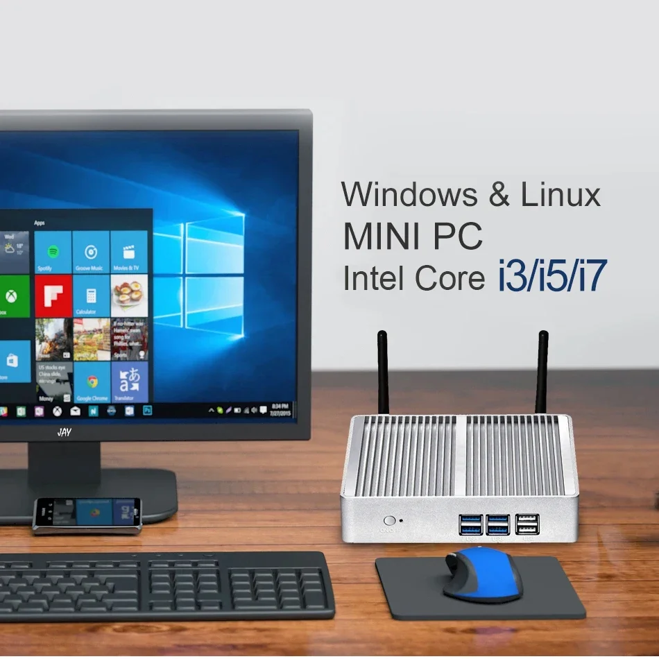 XCY X32 Mini PC sin ventilador Procesadores Intel Core 4a 5a generación HDMI VGA 8x USB Gigabit Ethernet WiFi Windows 7/10 Ubuntu