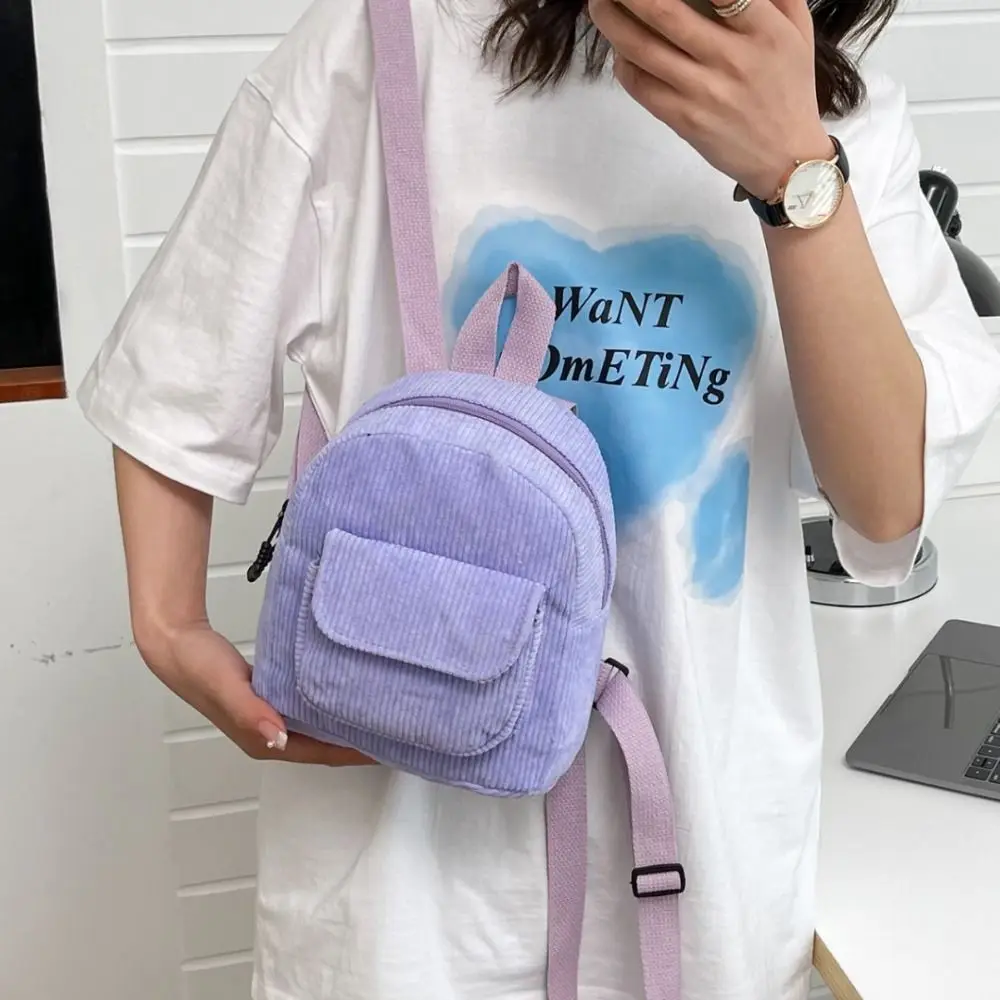 Teenager Soulder Bag Corduroy Backpack Rucksack Commute School Bags Small Casual Student Bookbags Female Women