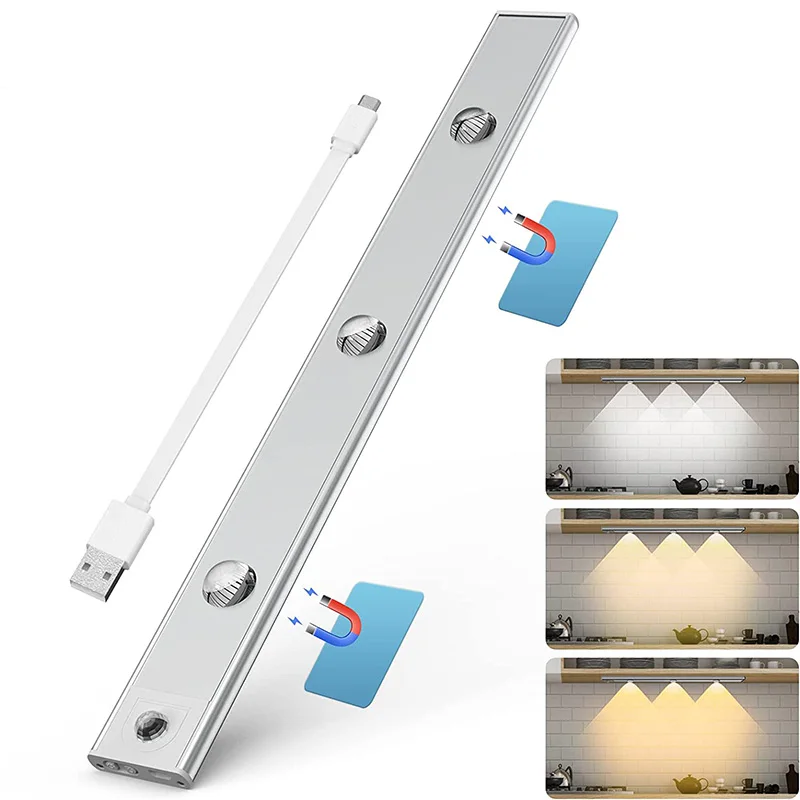 

Motion Sensor Closet Light 40cm Under Cabinet Light Stick-on Anywhere USB Rechargeable Magnetic Night Light For Wardrobe Kitchen