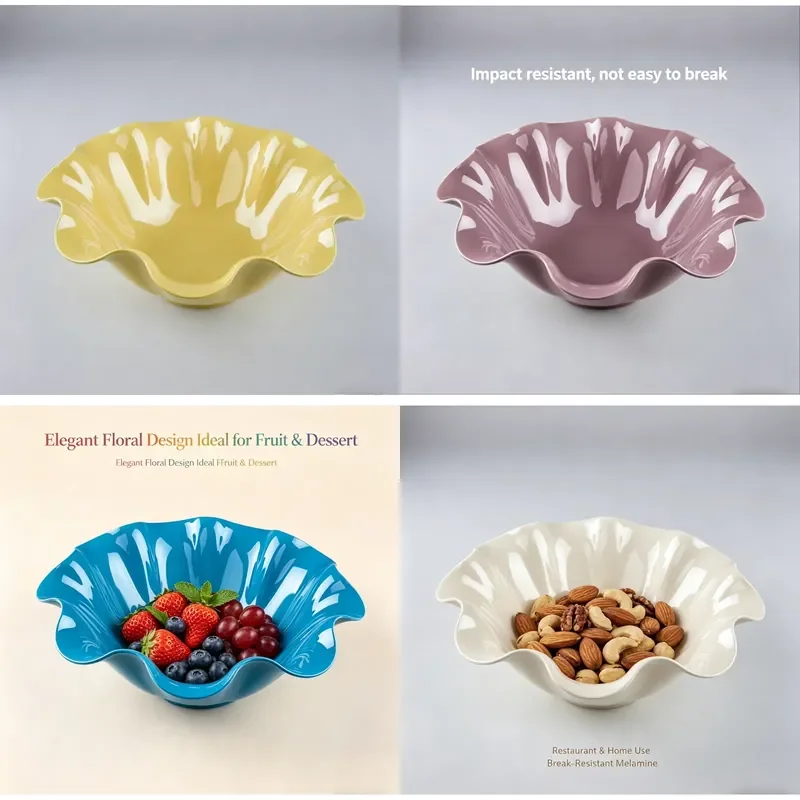 Green Melamine Fruit Tray Decorative Flower Serving Plate for Home Kitchen Dining Table Snack Dessert Display