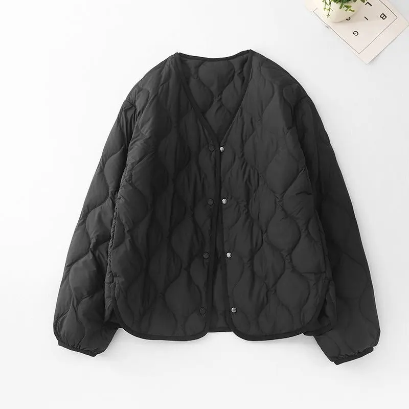 여성 겨울 재킷 여성용 재킷 가을 겨울 패딩 재킷 여성용 숏 조커 브이넥 스택드 라이트 코튼 패딩 코트