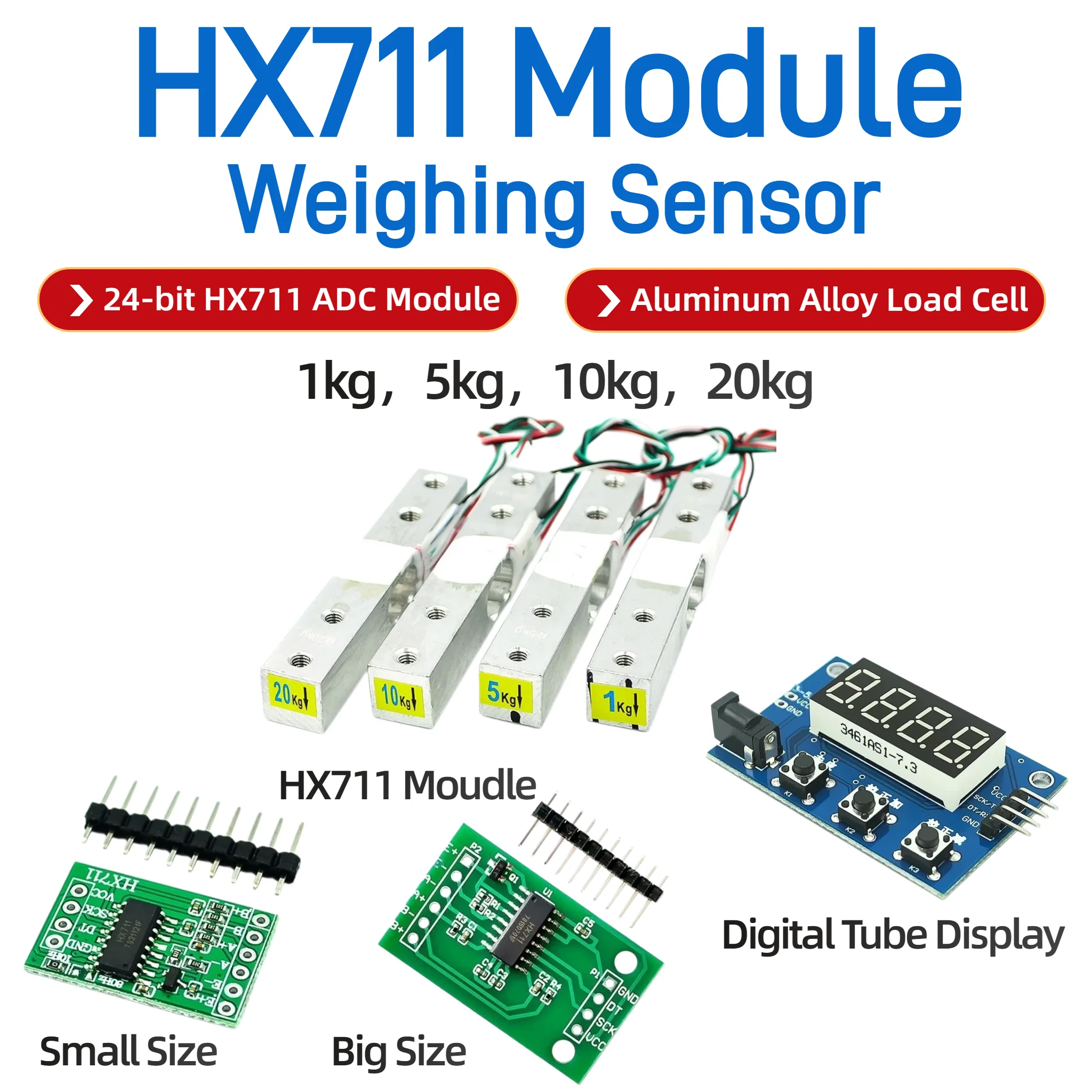 1/5PCS HX711 AD Module Weight Sensor 1kg 5kg 10kg 20kg Load Cell Module Weighing Pressure Sensor Measurement Tools